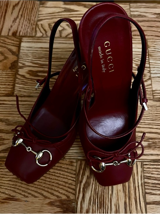 Gucci Shoes - Gucci Burgundy Leather Slingback Pumps with Gold Horsebit